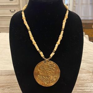 Large Bali Style Pendant Beaded Costume Statement Necklace